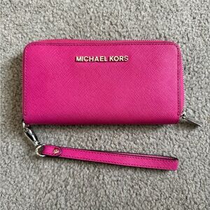 Michael Kors Fuchsia Wristlet with Silver Accents